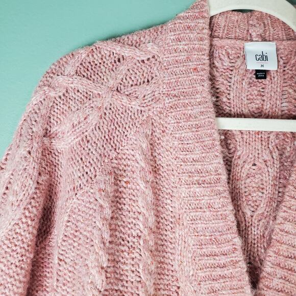 Cabi Pink Confection Cardigan Cable Knit Balloon Sleeve Sweater Size Medium - Picture 4 of 7